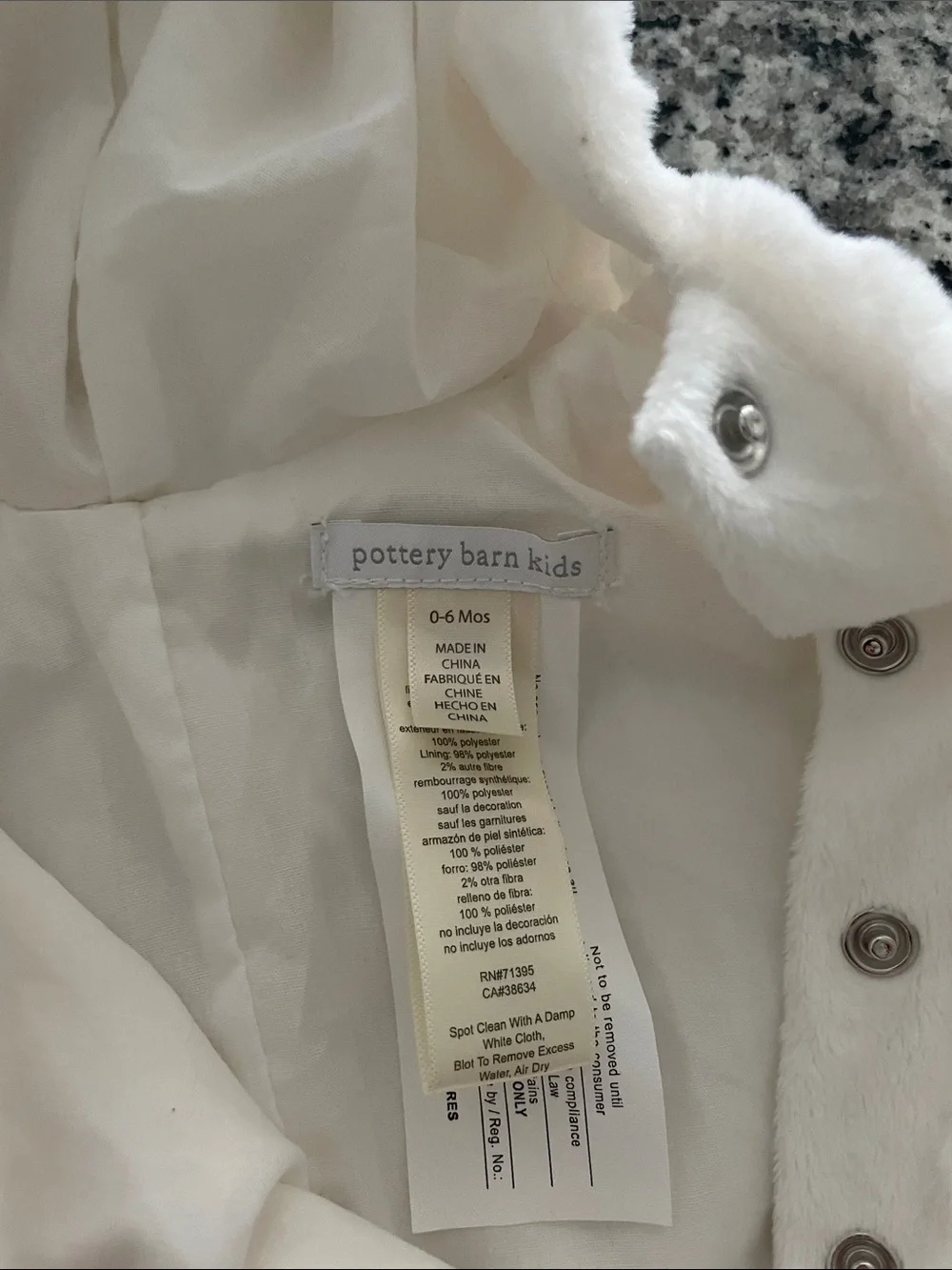 Pottery Barn Kids Cream Plush Unicorn Hooded Costume